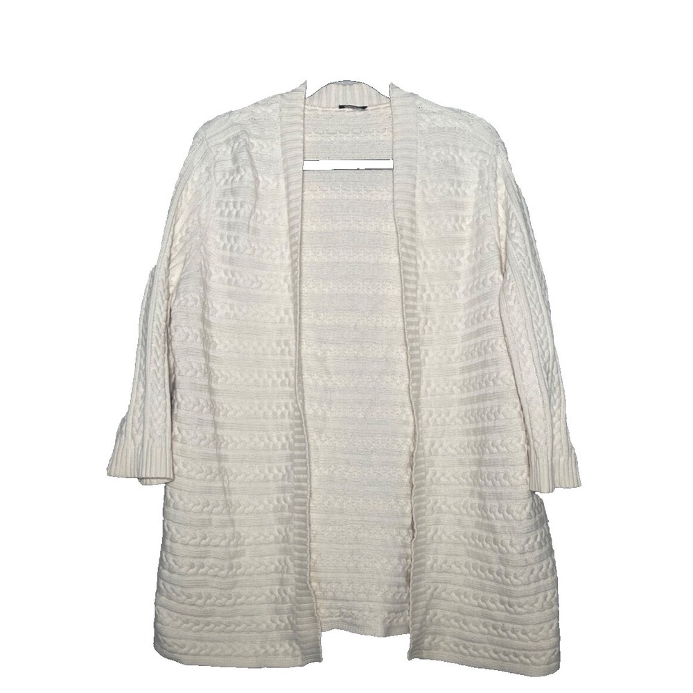Talbots Woman Open Cardigan Sweater Women's 2X‎ Cream 100% Cotton Chunky Knit